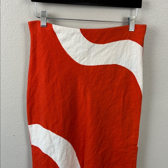 Anthropologie Tilda Linen Maxi Slip Skirt Orange/White Abstract Stretch Waist M - Picture 3 of 8